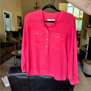 LOFT Pink Buttoned Blouse with Mandarin Collar